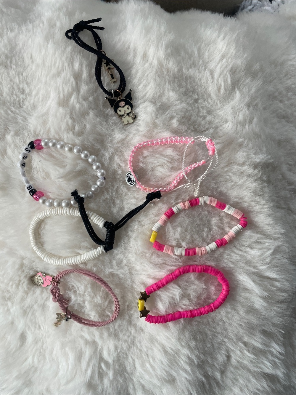 Kids Pink Assorted Beaded & Cord Bracelets - Cute Character Charm Set